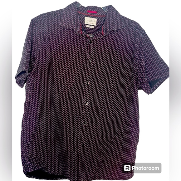 Men’s Cactus Man Navy & Purple Flower Short Sleeve Button Down Shirt - Size L - Picture 1 of 5